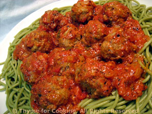Spaghetti with Pesto Meatballs 